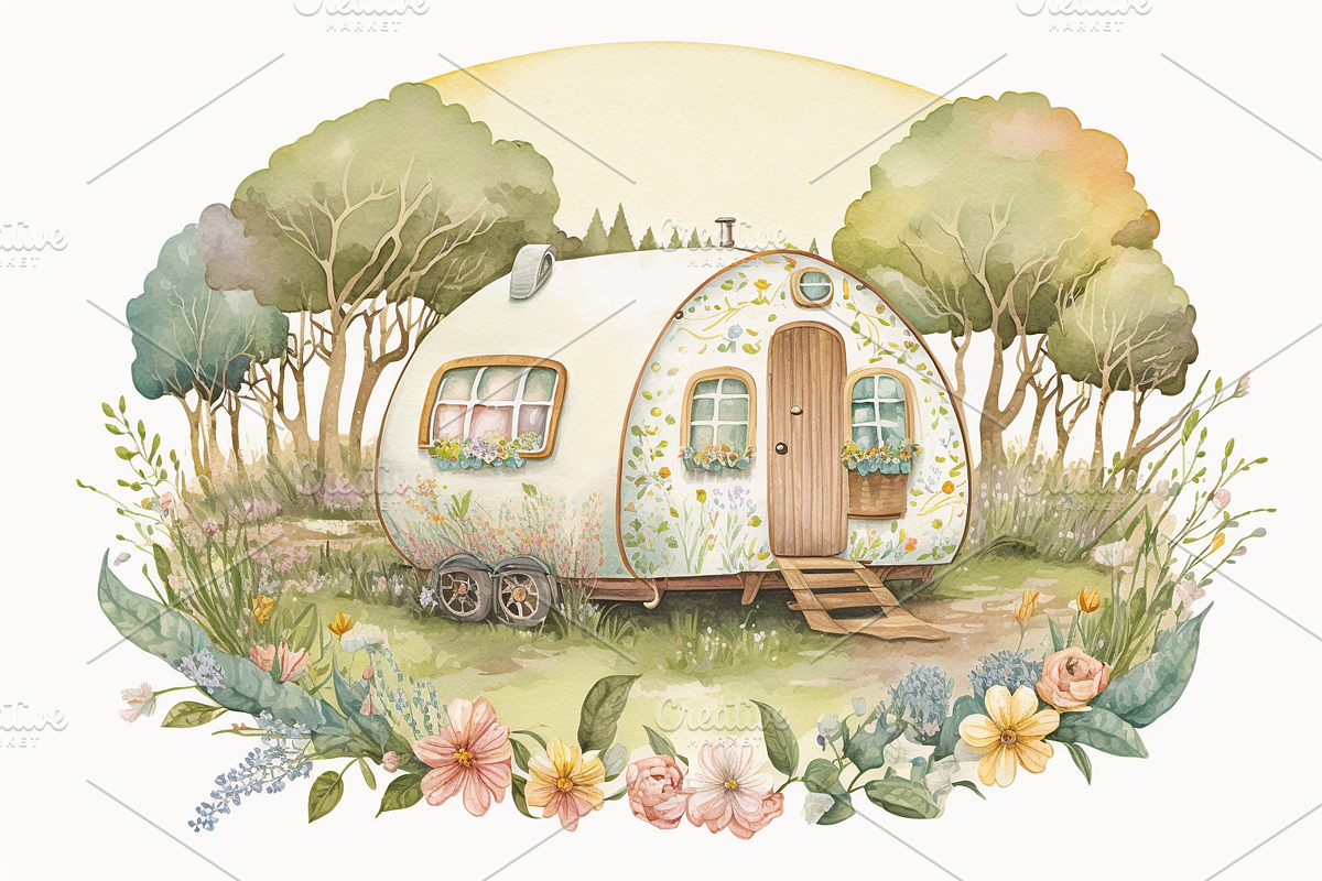 Spring Cottage Watercolor Collection, a Seasonal Illustration by OREJE (Photo 16 of 17)