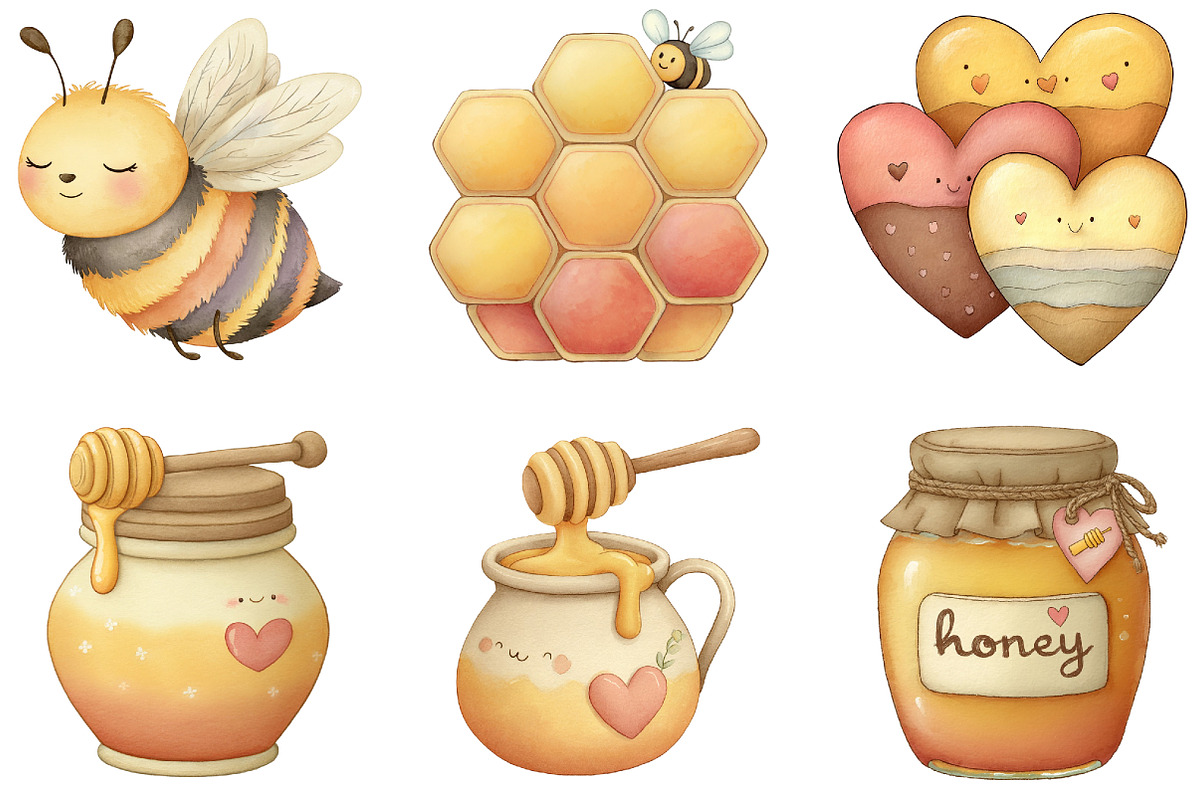 Honey Bee Watercolor Cliparts, an Illustration by Sublimation Artist (Photo 3 of 7)