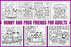 Bunny and Frog Friends Coloring Page, an Animal Illustration by Coco Bloom