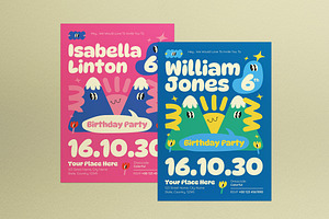 Blue Pink Birthday Party Invitation, an Invitation Template by graphicook