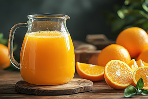 Refreshing orange juice in a clear g, a Food & Drink Photo by Pixeness Studio