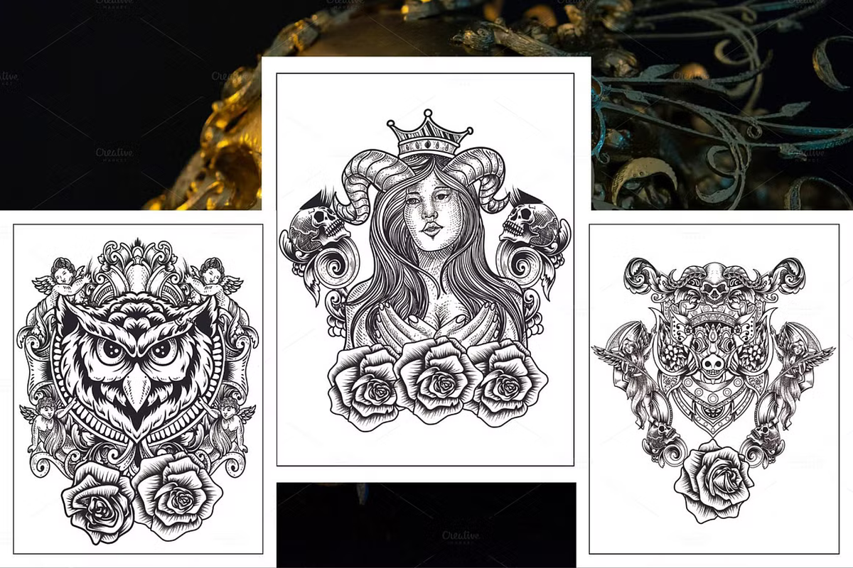100+ Tattoos Coloring Pages, an Illustration by ThePhoton (Photo 5 of 6)