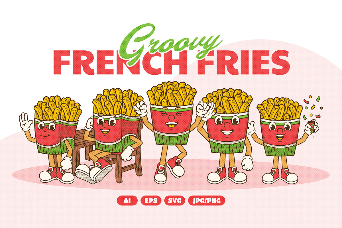 Groovy Fries Retro Illustration, a Food Illustration by Decoconio Design (Photo 1 of 7)
