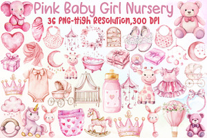 Pink Baby Girl Nursery Clipart, an Illustration by Sublimation Artist