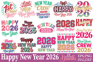 Happy New Year 2026 Svg Bundle, an Object Graphic by DollarSmart
