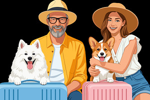Happy Couple with Dogs Ready to Trav, a Photo by angellodeco