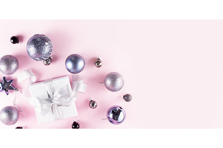 Gray Christmas decorations on pink, a Holiday Photo by Neirfy