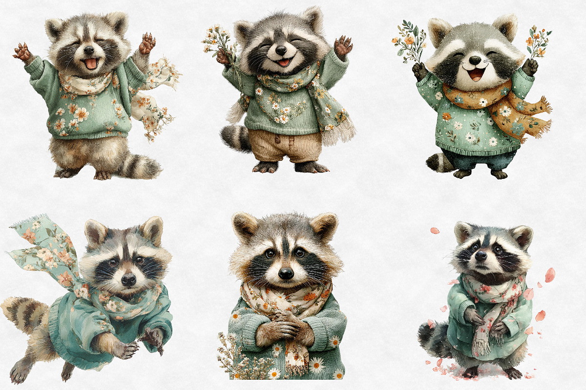 Watercolor Spring Raccon Clipart, an Illustration by Designworld (Photo 2 of 6)