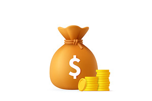 3D Money Bag with Coins for Finance, a Finance Illustration by ModVector