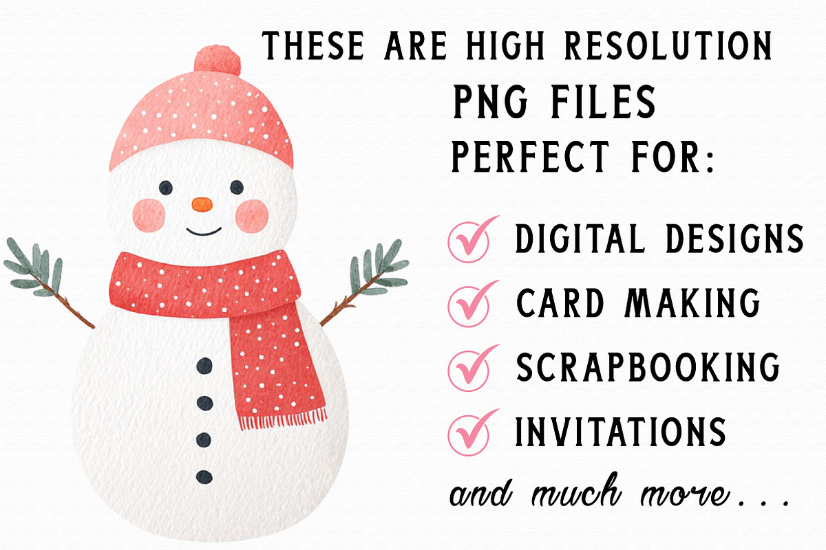 Watercolor Christmas Snowman Clipart, an Illustration by Libby Wishes (Photo 7 of 7)