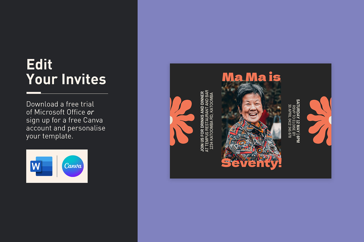 Ma Ma Birthday Invitation, an Invitation Template by Mountain Folk Creative (Photo 3 of 6)