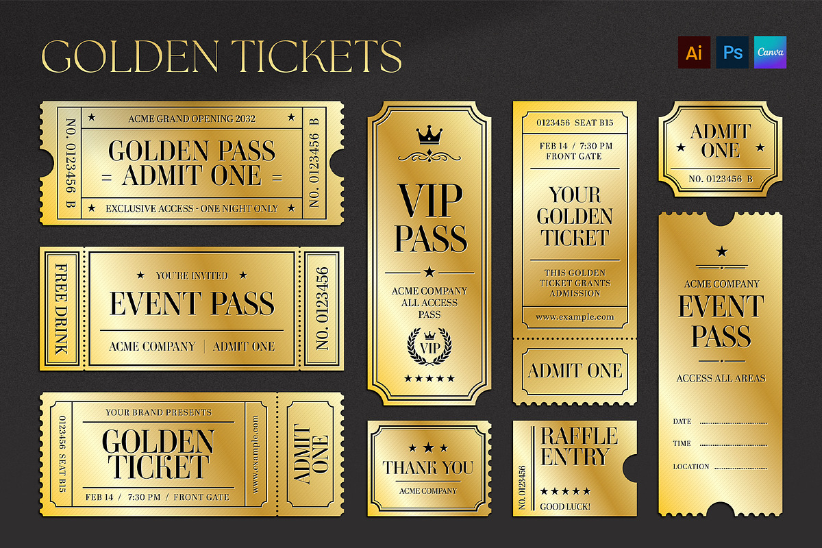 Golden Ticket Template Set, an Invitation Template by BrandPacks (Photo 6 of 6)