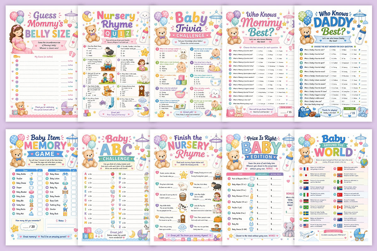 Baby Shower Games & Activities Book, a Stationery Template by Designmela01 (Photo 3 of 6)