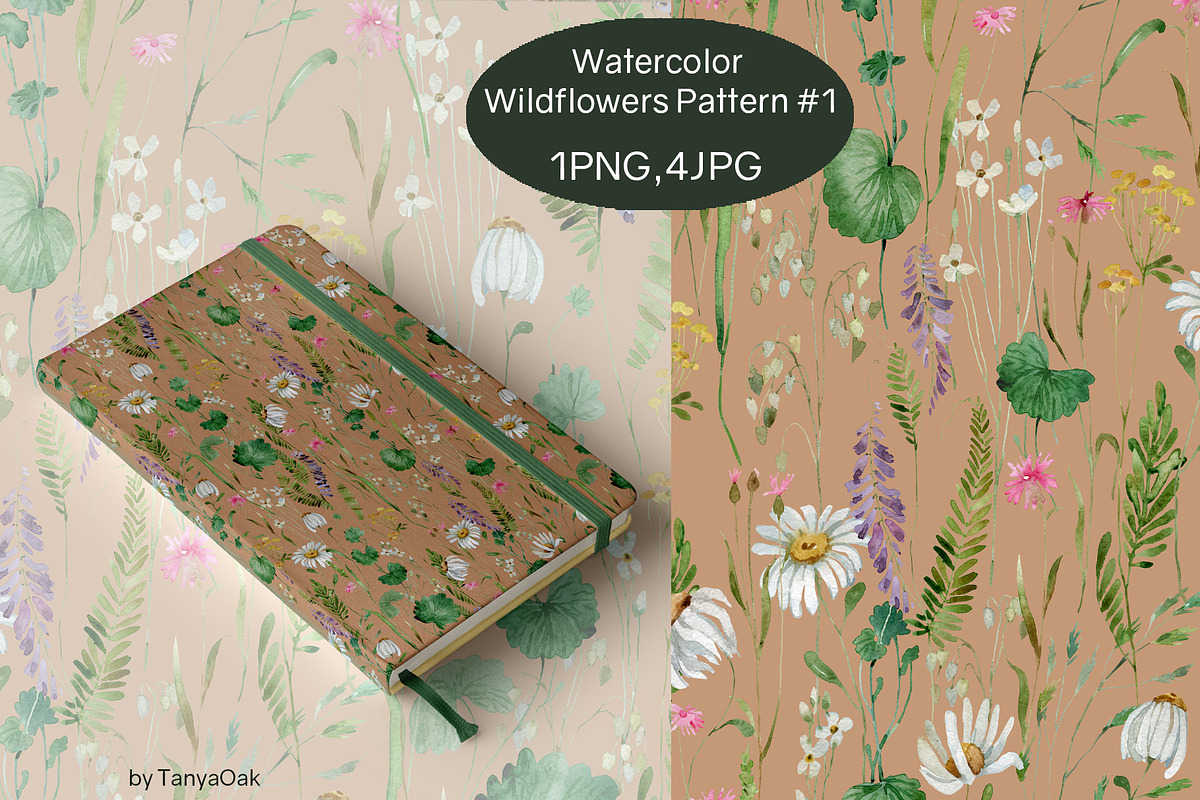Watercolor Wildflowers Pattern #1, a Pattern Graphic by TanyaOak (Photo 3 of 7)