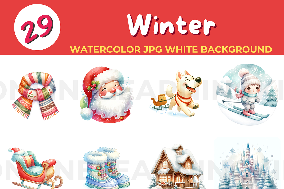 Winter watercolor JPG white backgrou, a Seasonal Illustration by John_Walker (Photo 3 of 3)