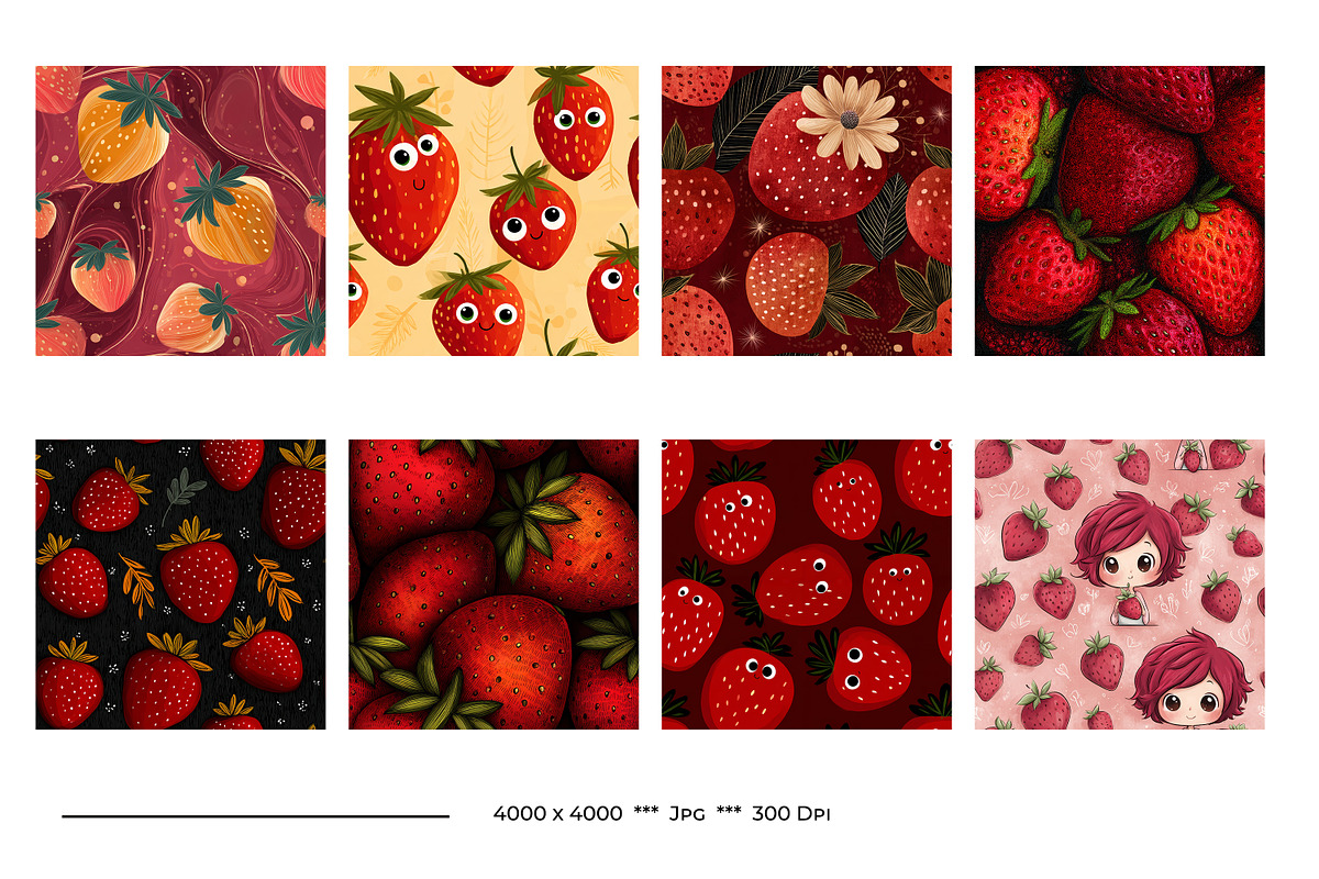 Strawberry Retro Art Style Patterns, a Pattern Graphic by karenfoleyphoto (Photo 7 of 16)