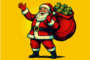Santa Claus Running Money Bag vector, an Illustration by AlexArt