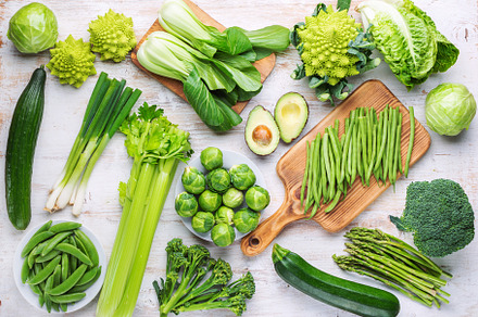 Healthy eating green vegetables stock photo containing top view and vegan