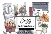 Cozy Fall Farmhouse Clip Art Bundle, a Seasonal Illustration by VS Studio (Thumbnail 1 of 3)