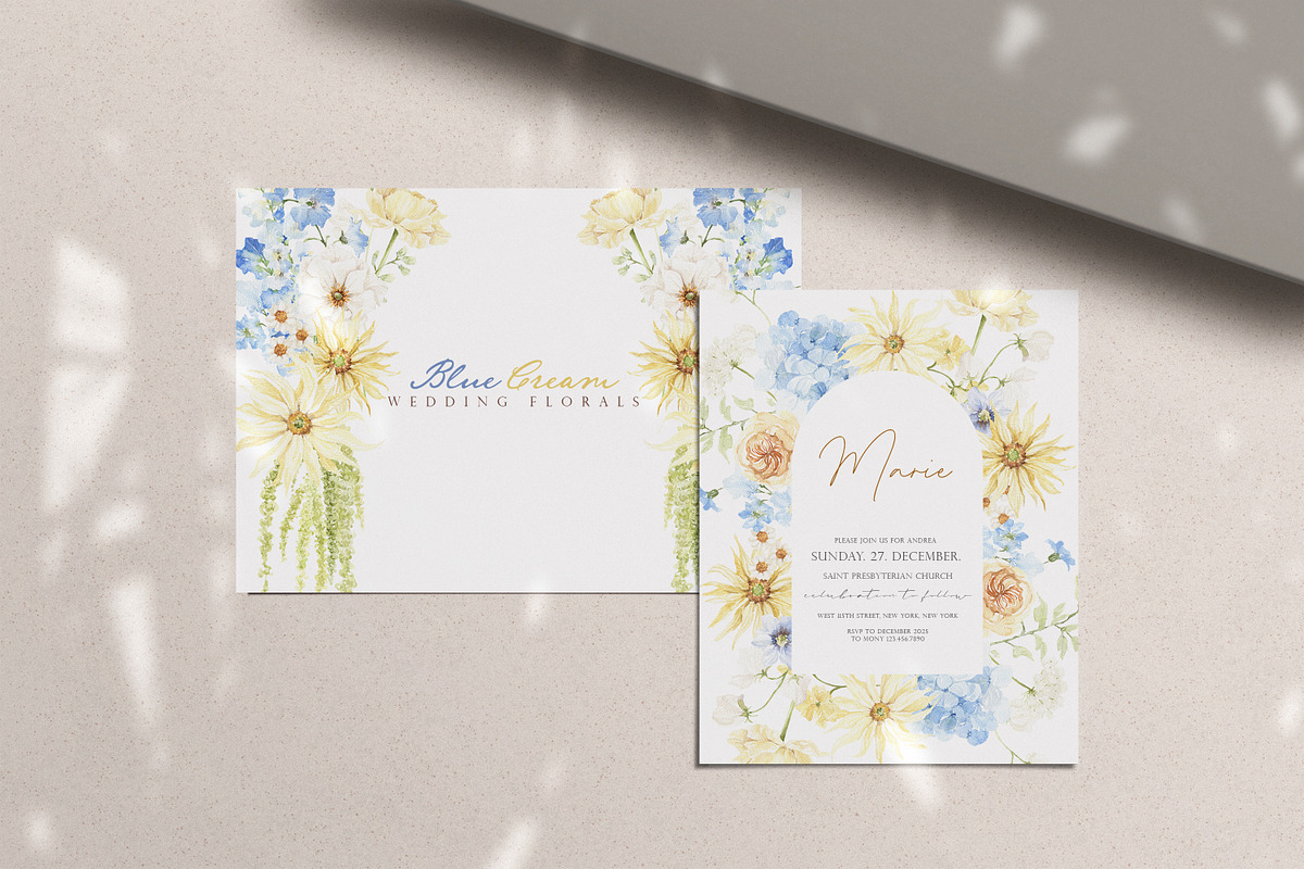 Watercolor Clipart-Blue Cream Floral, a Decorative Illustration by Beigetime (Photo 8 of 16)
