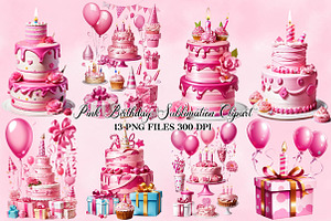 Pink Birthday Sublimation Clipart, a Seasonal Illustration by Craft Nest