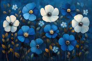 Beautiful blue and white flowers blo, a Photo by Tanuart