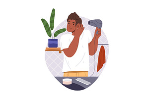 Vector hindu man with hair dryer, a Person Illustration by Elegant Solution