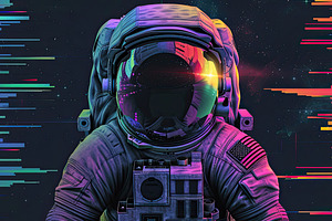 Glitch astronaut in vaporwave style, a Photo by LOGOCREATIVE
