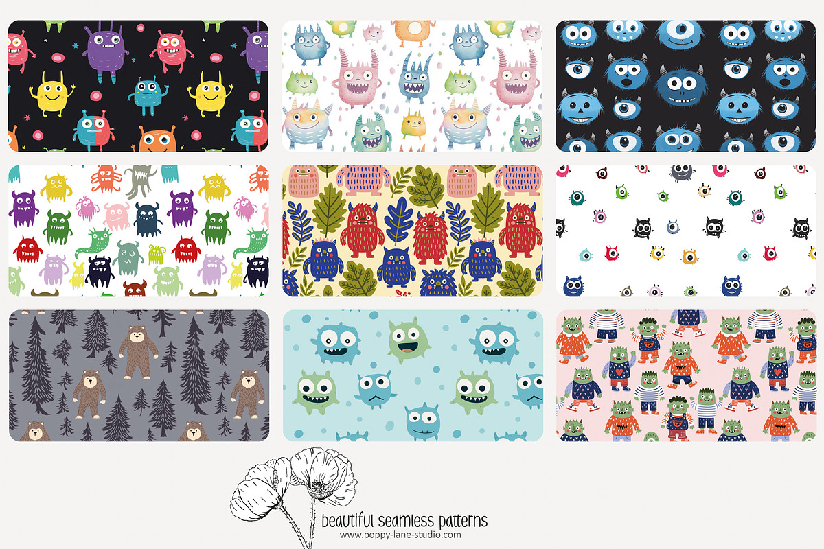 70 (kids) monster seamless pattern, a Pattern Graphic by Poppy Lane Studio (Photo 3 of 10)
