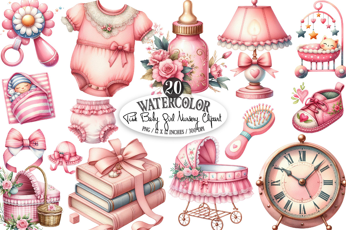 Pink Baby Girl Nursery Clipart, an Icon by Designking (Photo 1 of 4)