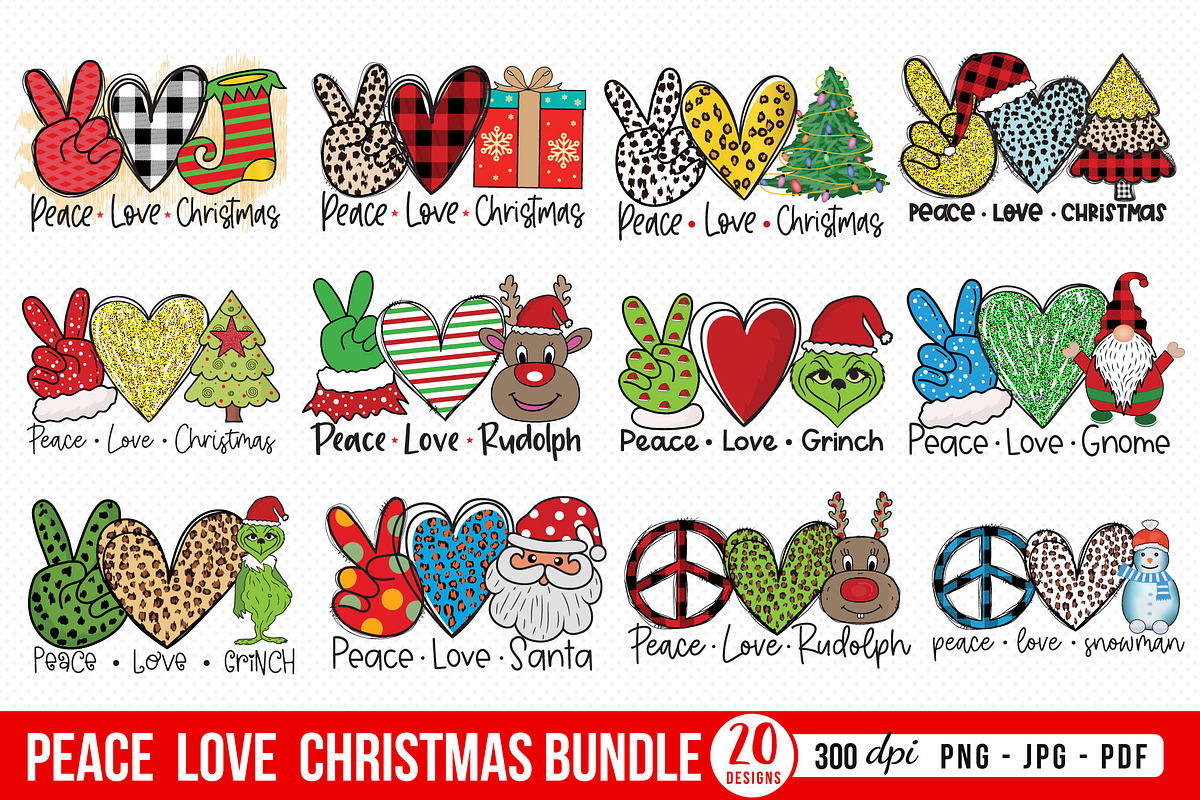 Peace Love Christmas PNG Bundle, a Graphic by CraftlabSVG (Photo 1 of 14)