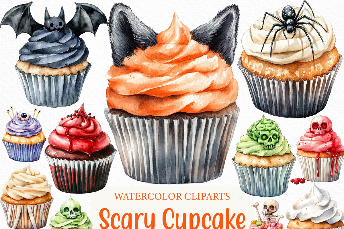 Halloween Scary Cupcake Clipart, an Illustration by Craft Nest (Photo 1 of 6)