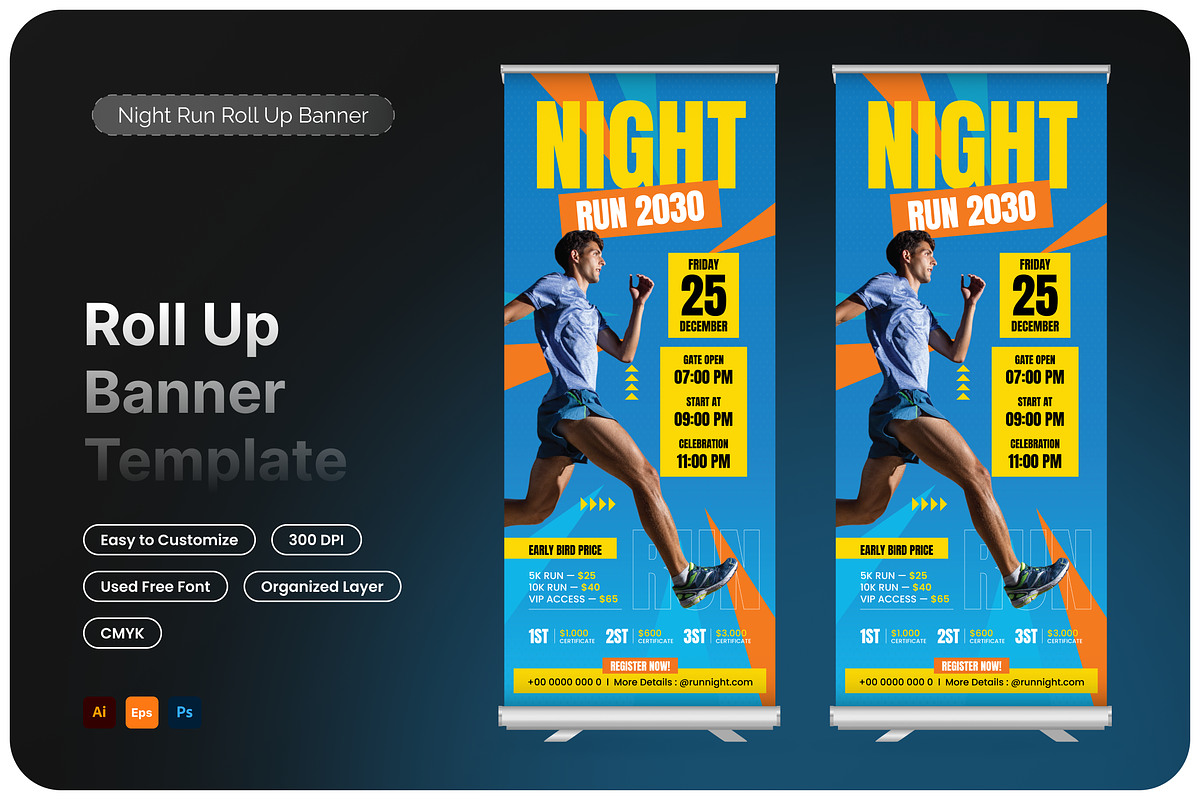 Night Run Roll Up Banner, a Poster Template by Annora Studio (Photo 1 of 6)