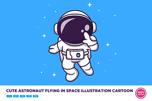 Cute Astronaut Flying In Space