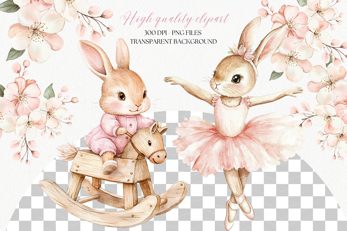 Cute Pink Bunny Clipart, an Animal Illustration by ClipArtCharm (Photo 7 of 7)