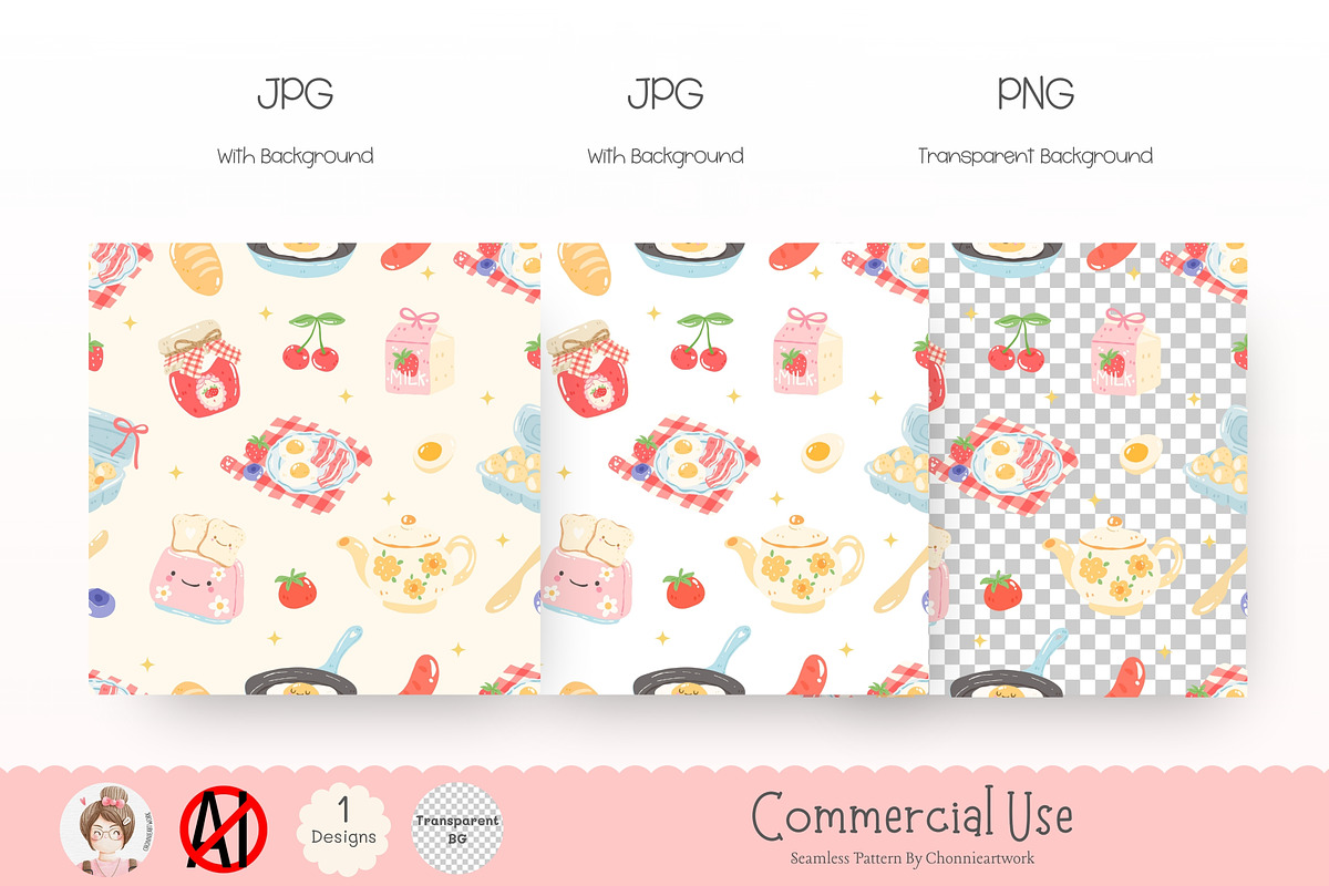 Cute Breakfast Seamless Pattern PNG, a Pattern Graphic by Chonnieartwork (Photo 3 of 5)