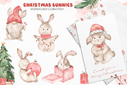 Christmas bunnies watercolor, an Animal Illustration by Marina Ermakova (Thumbnail 1 of 13)