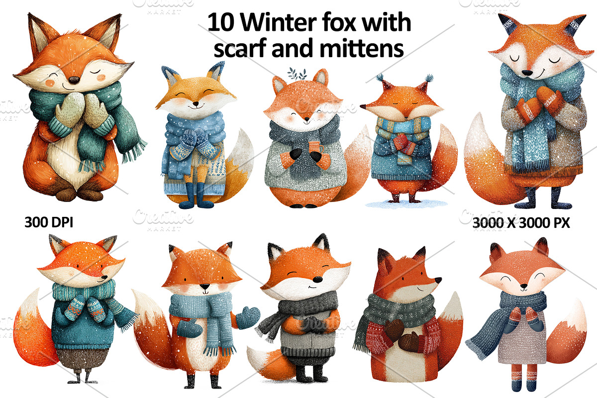 Winter Fox with Scarf and Mittens, an Animal Illustration by HillTract