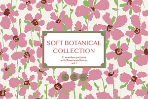 Soft Botanical Seamless Pattern Set