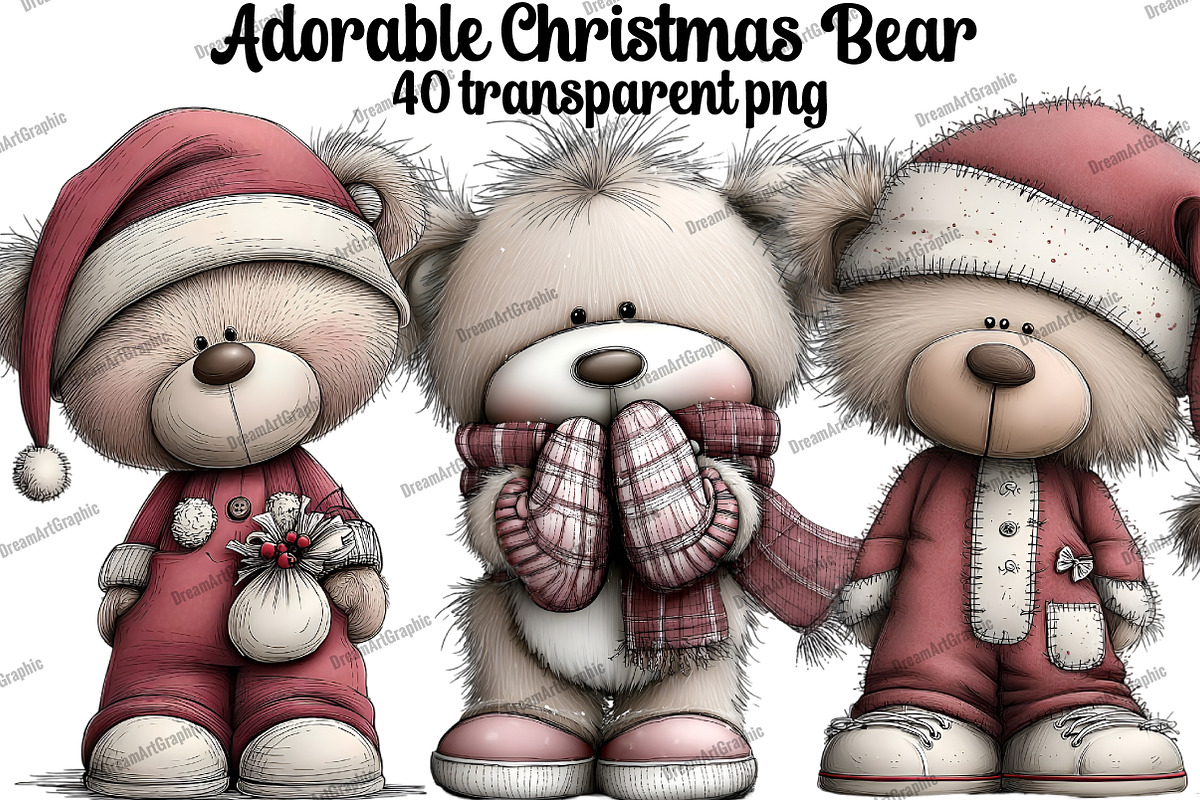Adorable Christmas Bear Clipart, an Illustration by DreamArtGraphic (Photo 1 of 5)