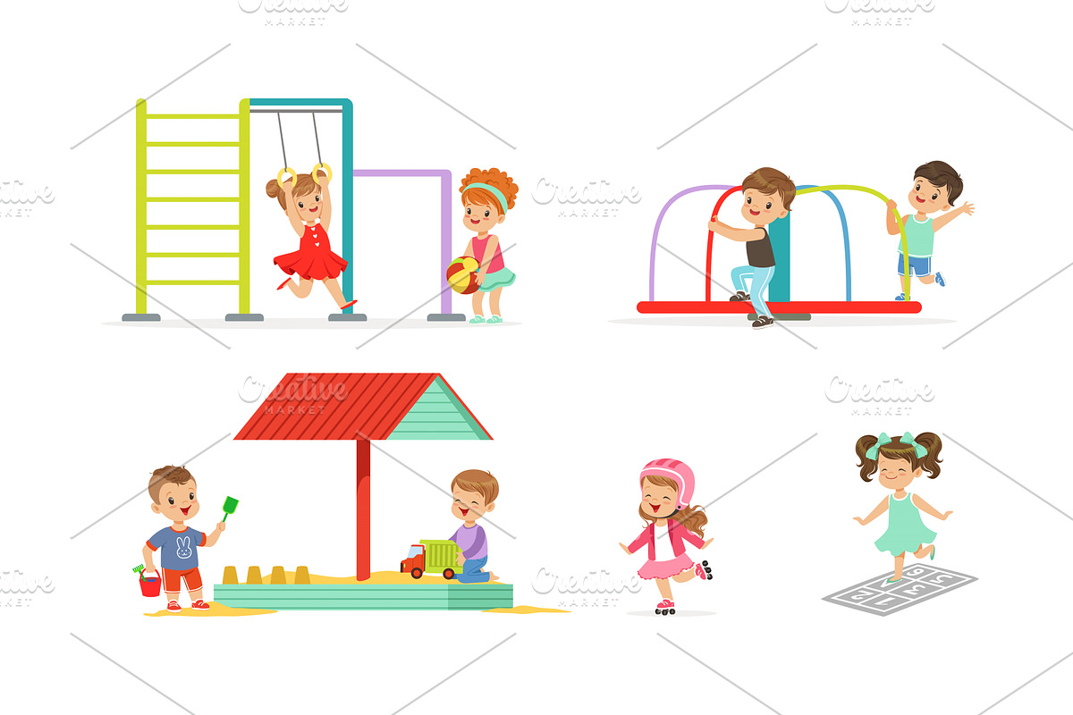Little Children Playing at, a Person Illustration by TopVectors