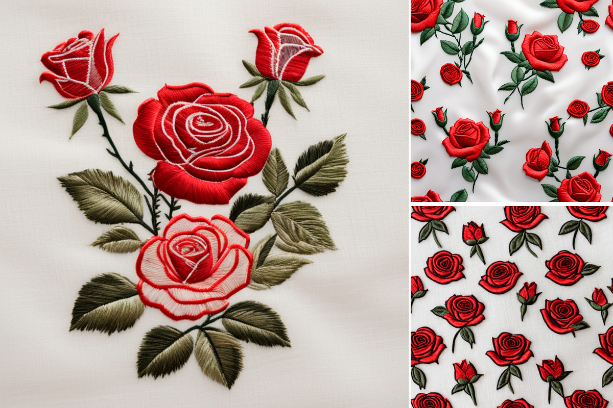 Embroidered Flowers Rose Background, a Background Graphic by IrySha (Photo 1 of 8)