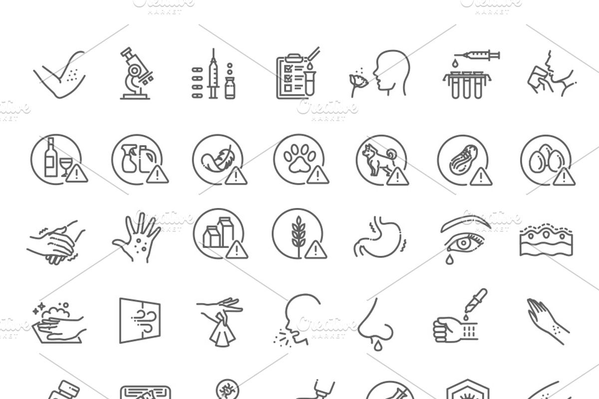 Allergy Symptoms and Allergens Icons, an Outline Icon by Tettygreen (Photo 2 of 2)