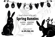 Spring Bunny & Floral Clipart Set, an Animal Illustration by Tmeta Design (Thumbnail 1 of 11)