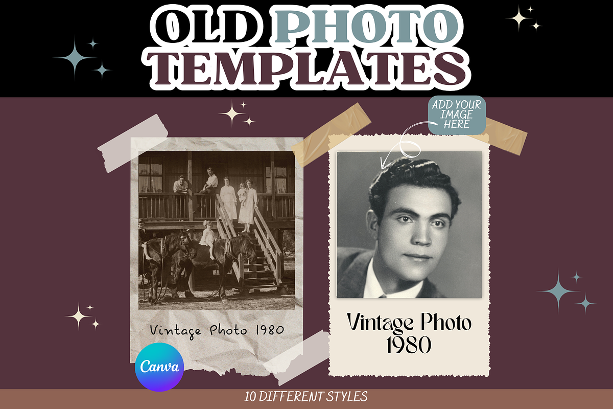 Vintage Photo Template Canva Retro, a Poster Template by GraphiCarola (Photo 1 of 6)