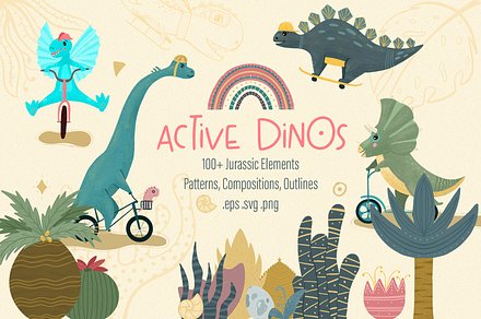 Cute Dinosaurs – Clipart & Patterns