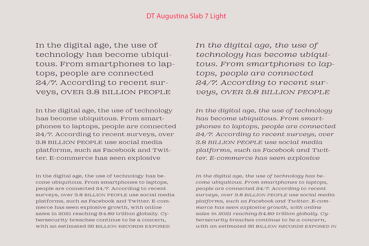 DT Augustina Slab 7 Subfamily, a Slab Serif Font by Deveze Type Foundry (Photo 6 of 31)
