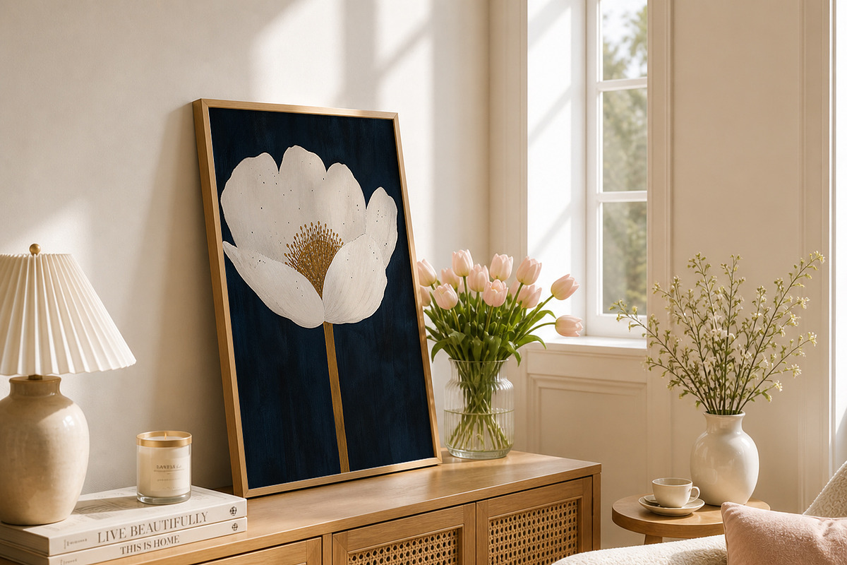 Navy Blue Floral Wall Art Print, a Decorative Illustration by elfy creative (Photo 3 of 8)