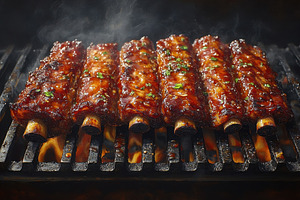 Grilled ribs with rich glaze cooking, a Photo by Tanuart
