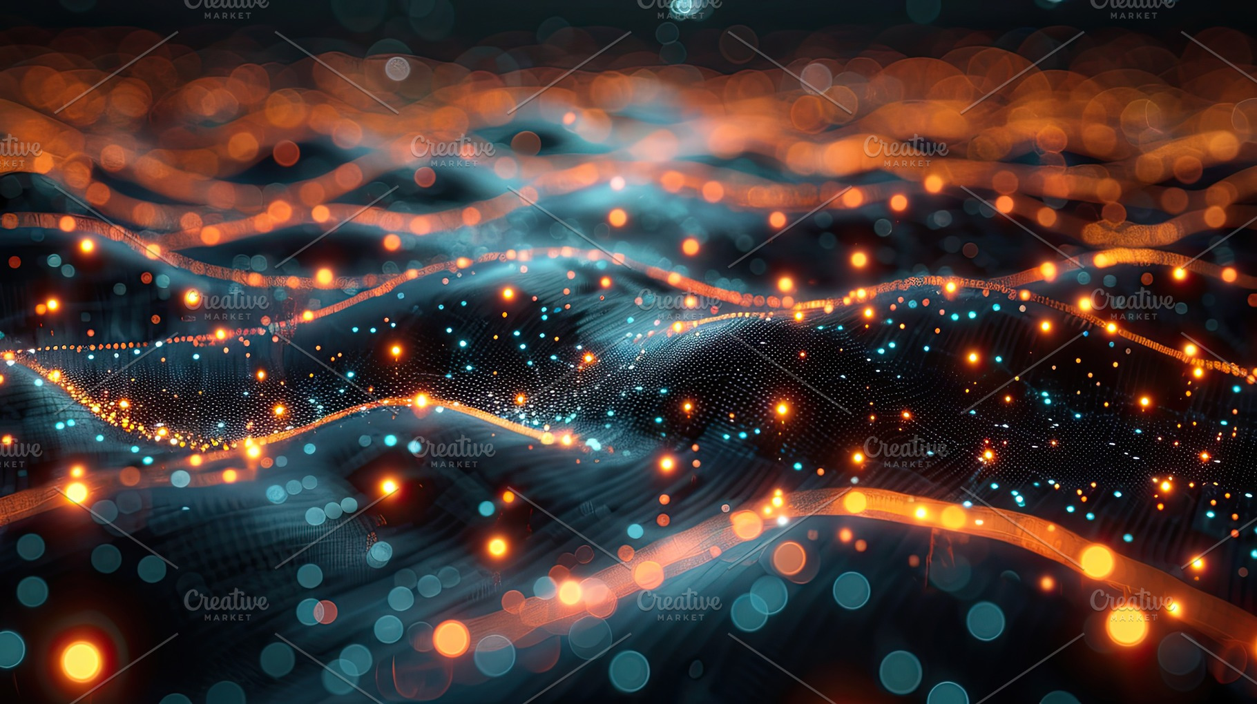 Abstract glowing data waves of blue and orange light dots visual, a Background Photo by José Manuel Gelpi